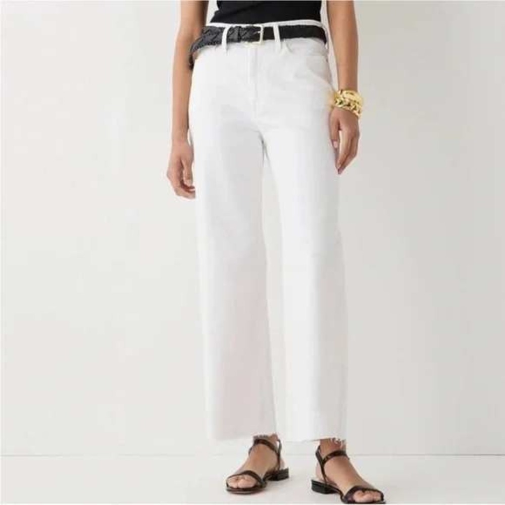 J.Crew Jeans Womens 28P Curvy Wide Leg Crop Raw Hem High Rise White Stretch Pant